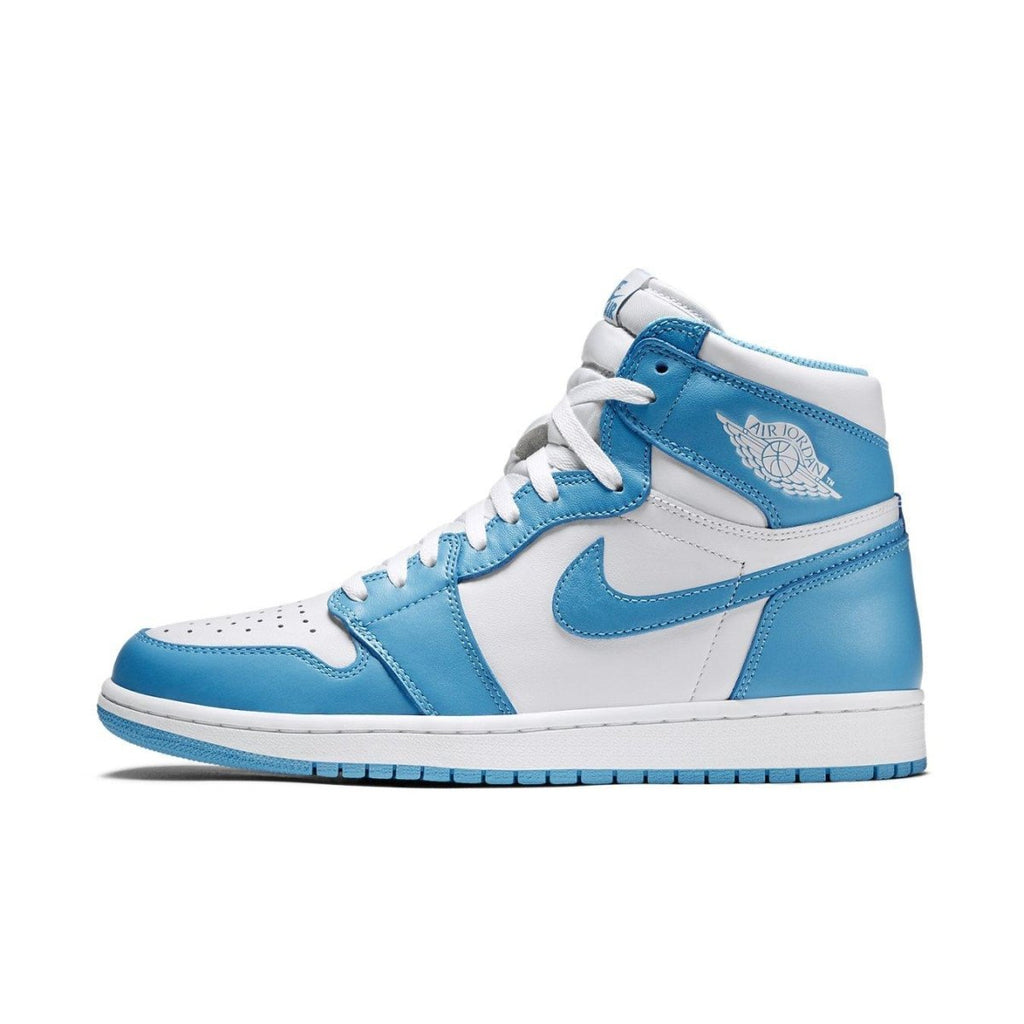 Air Jordan 1 Retro UNC sneaker in blue and white, inspired by Michael Jordan's college days at UNC.
