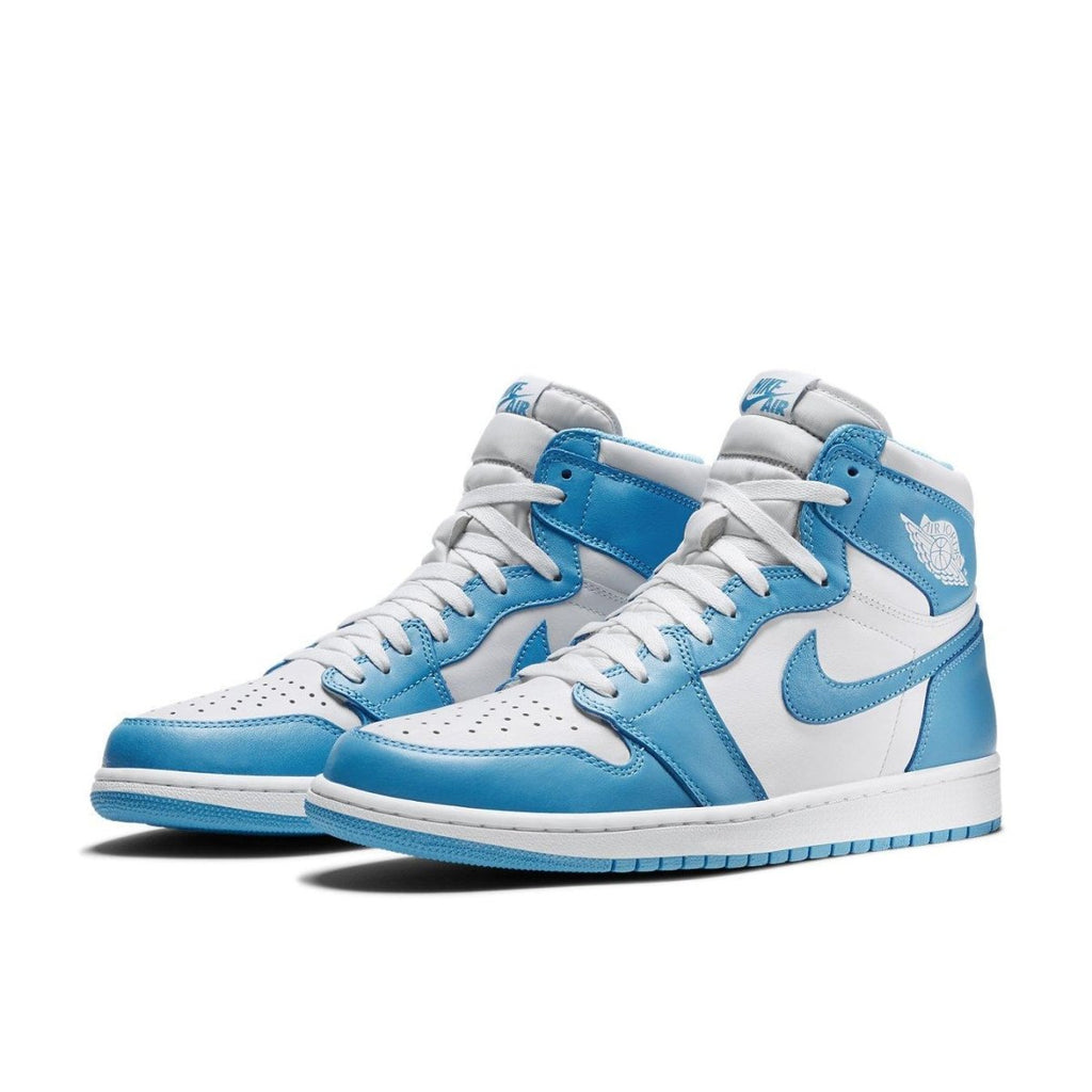 Air Jordan 1 Retro UNC sneakers in blue and white, celebrating Michael Jordan's college legacy at UNC.