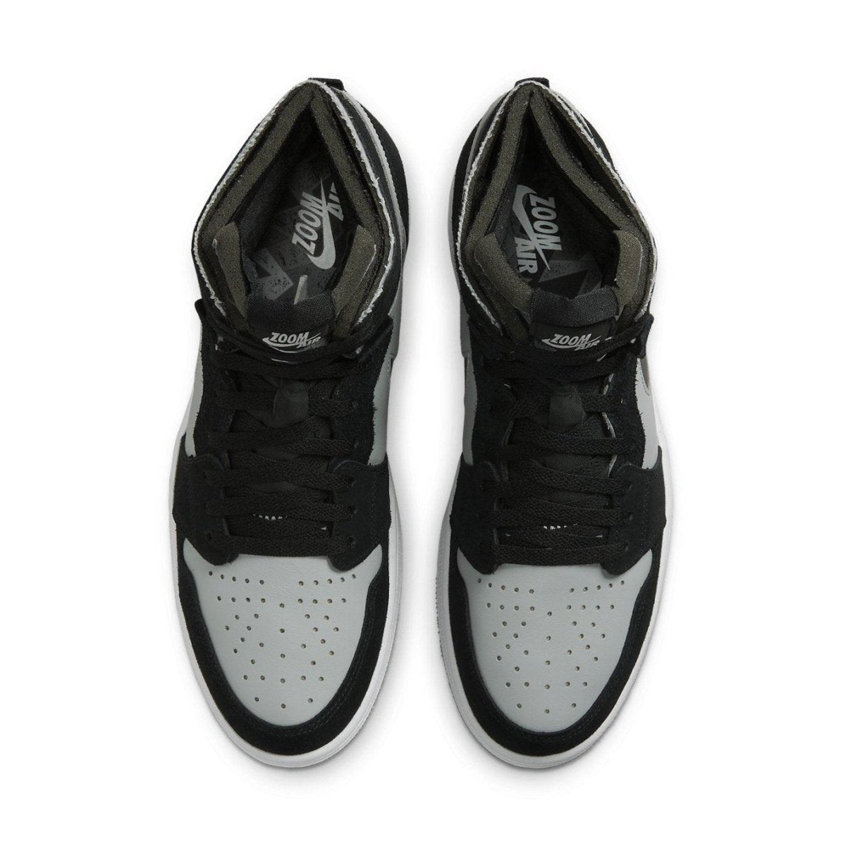 Air Jordan 1 Zoom CMFT Black Light Smoke Grey top view showcasing sleek design and modern aesthetics.