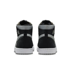 Rear view of Jordan 1 Zoom CMFT Black Light Smoke Grey showcasing black suede and grey accents.