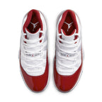Air Jordan 11 Retro 'Cherry' 2022 in white and red with patent leather and mesh upper.