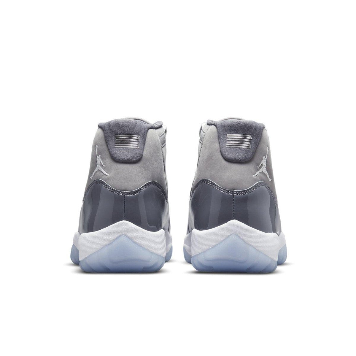 Rear view of Air Jordan 11 Retro Cool Grey (2021) showing sleek mid-top design and textured upper.