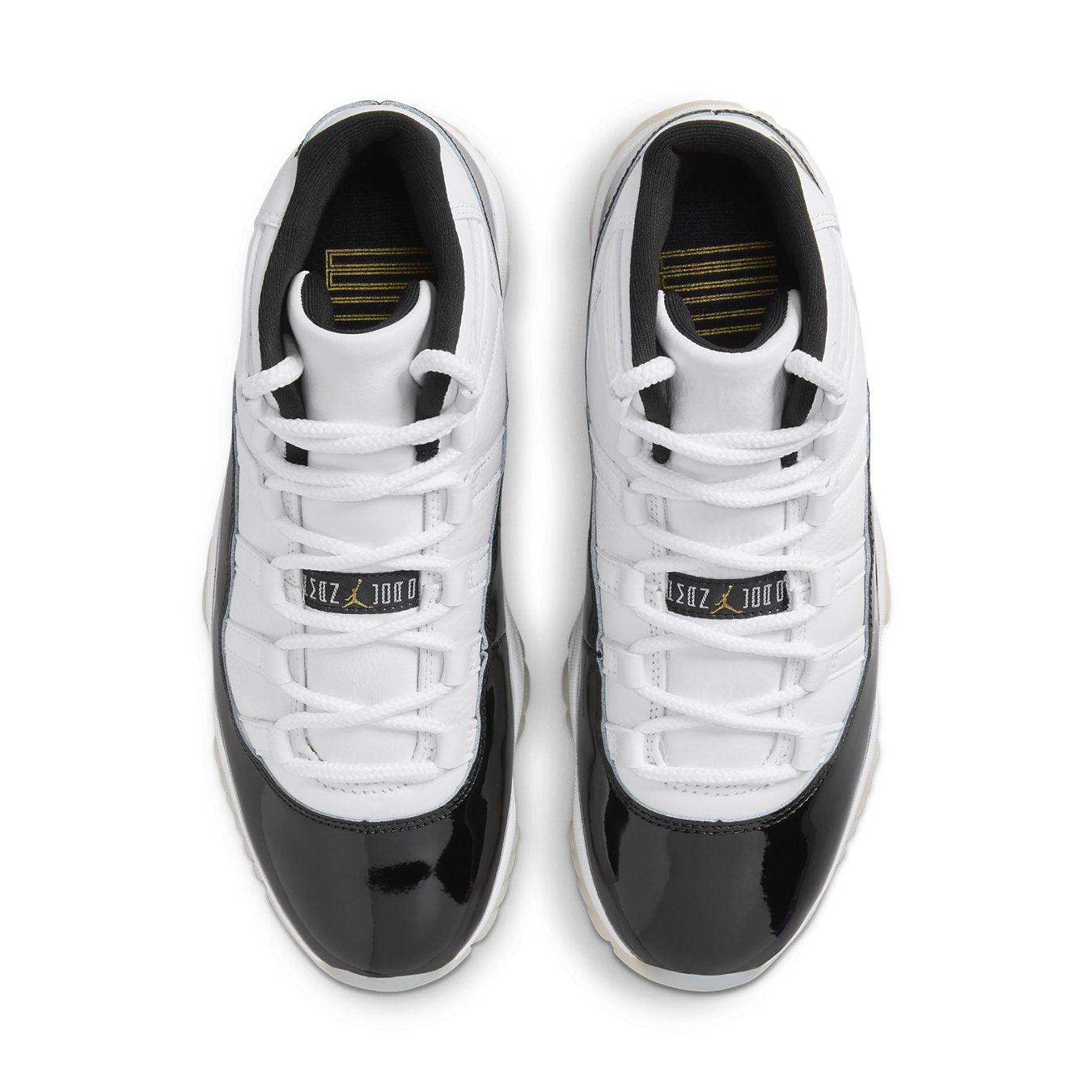 Top view of the Air Jordan 11 Retro DMP Gratitude (2023) in white and black colorway.