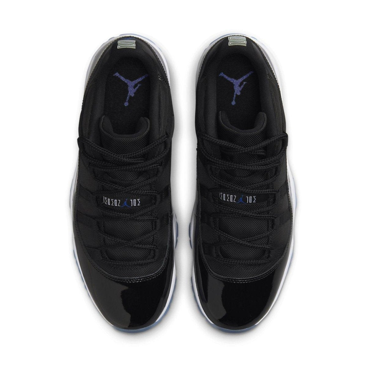 Air Jordan 11 Retro Low Space Jam sneaker with black mesh and patent leather upper.