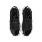 Air Jordan 11 Retro Low Space Jam (GS) black sneaker top view with classic Jumpman logo.