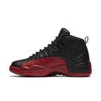 Air Jordan 12 Retro 'Flu Game' 2016 black and red basketball shoes side view.