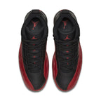 Air Jordan 12 Retro Flu Game 2016 top view featuring black and red colorway and iconic Jumpman logo.