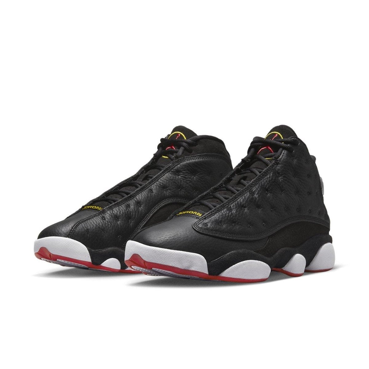 Air Jordan 13 Retro Playoffs 2023, black leather upper, red accents, iconic design from the 1998 All-Star Game.