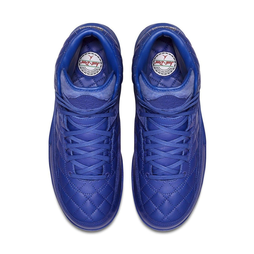 Top view of the Jordan 2 Retro Just Don in blue, featuring quilted leather design and iconic Air Jordan branding.