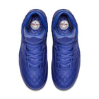 Top view of the Jordan 2 Retro Just Don in blue, featuring quilted leather design and iconic Air Jordan branding.