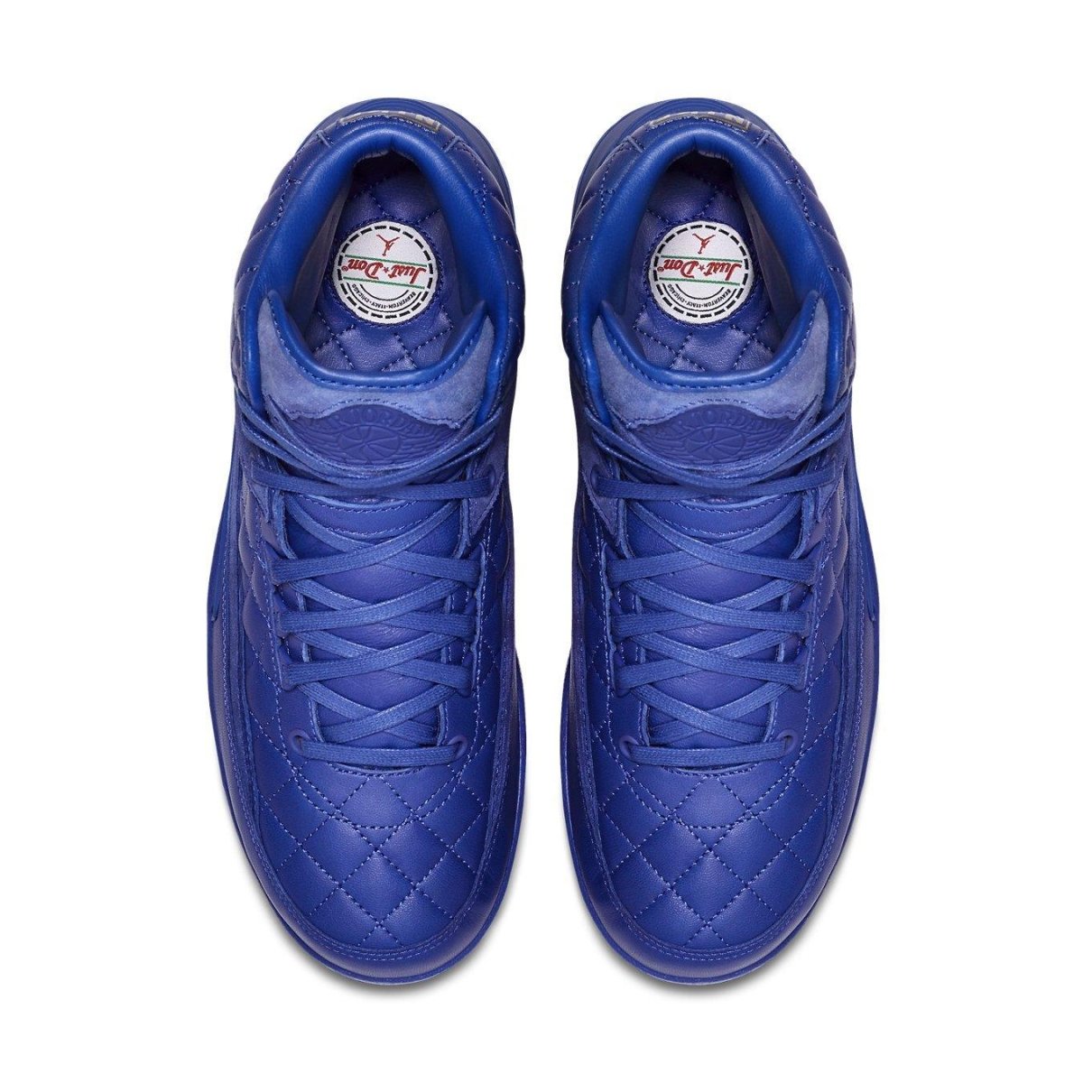 Top view of the Jordan 2 Retro Just Don in blue, featuring quilted leather design and iconic Air Jordan branding.