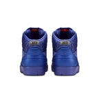 Rear view of the blue Nike Jordan 2 Retro Just Don sneakers showcasing quilted texture.