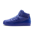 Jordan 2 Retro Just Don Blue sneaker with quilted texture and bold blue color, inspired by Italian craftsmanship.