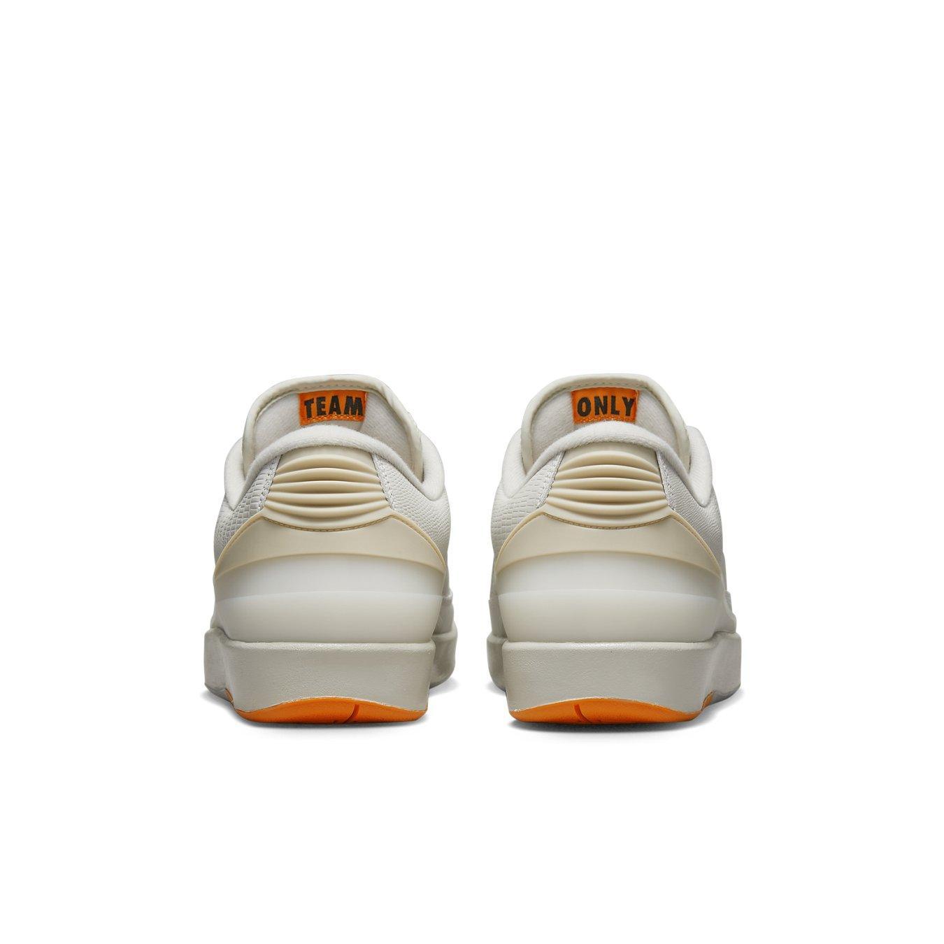 Back view of Jordan 2 Retro Low Shelflife sneakers showcasing Team Only branding and a sleek design.