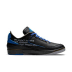 Off-White x Air Jordan 2 Retro Low SP in black and blue with lizard texture details and unique design by Virgil Abloh.