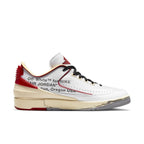 Off-White x Air Jordan 2 Retro Low SP in white and red with distinctive design details by Virgil Abloh.