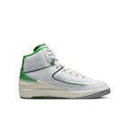 Air Jordan 2 Retro Lucky Green GS sneaker with white and green colorway, inspired by Boston Celtics.