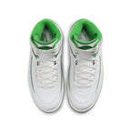 Jordan 2 Retro Lucky Green (GS) sneakers featuring white leather and Lucky Green accents, inspired by the Boston Celtics.