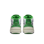 Back view of Air Jordan 2 Retro Lucky Green (GS) showcasing iconic Nike branding and vibrant green accents.