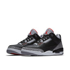 Jordan 3 Retro Black Cement (2018) featuring iconic elephant print and Nike Air branding on heel.