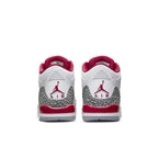 Rear view of Air Jordan 3 Retro Cardinal GS showing white leather upper and red accents on heel.