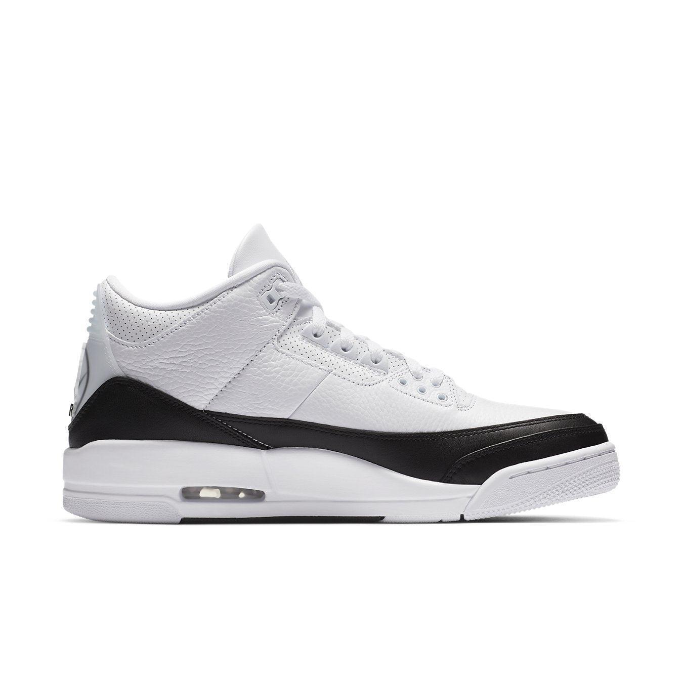 Jordan 3 Retro Fragment sneaker in white and black colorway, showcasing the iconic design and craftsmanship.