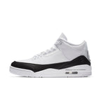 Jordan 3 Retro Fragment sneakers in white and black colorway, showcasing sleek design and modern style.