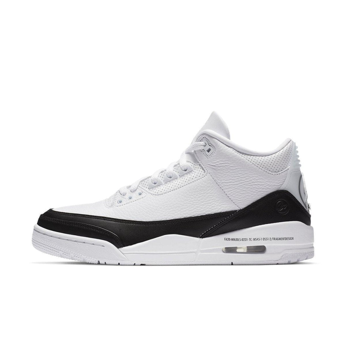 Jordan 3 Retro Fragment sneakers in white and black colorway, showcasing sleek design and modern style.