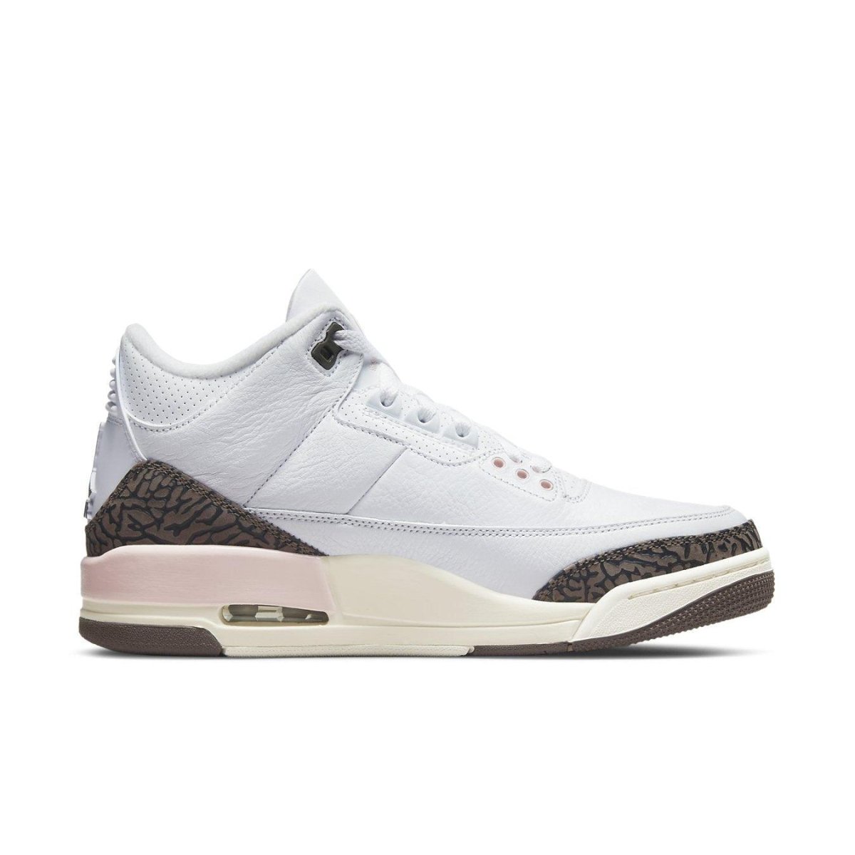 Jordan 3 Retro Neapolitan Dark Mocha sneakers in white and brown with signature design elements.