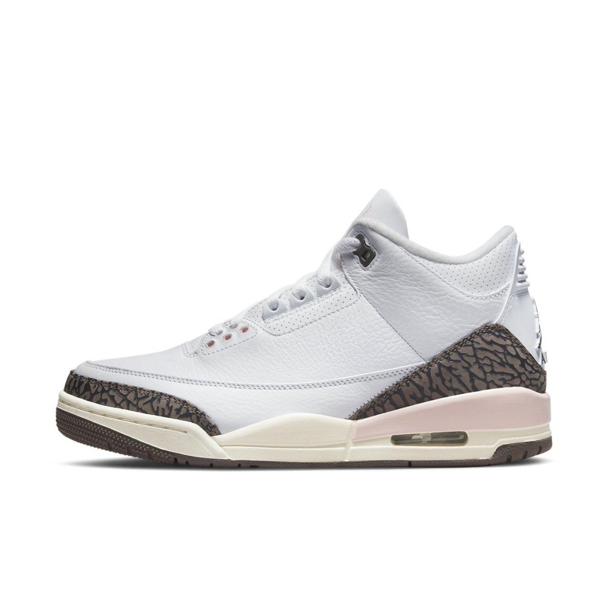 Jordan 3 Retro Neapolitan Dark Mocha Women's sneaker in white and dark mocha colorway.
