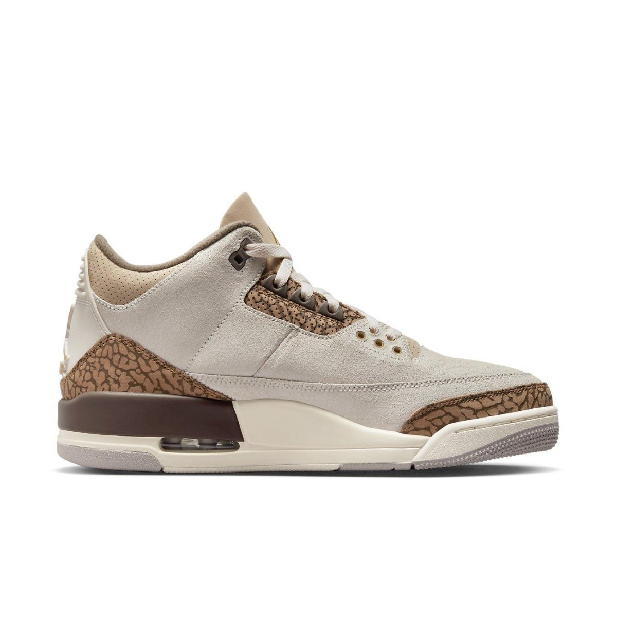 Air Jordan 3 Retro Palomino featuring earth-toned suede and elephant print overlays.
