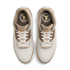 Top view of Air Jordan 3 Retro Palomino showcasing the earthy color palette and unique elephant print overlays.