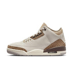 Air Jordan 3 Retro Palomino featuring earthy tones, suede upper, and elephant print accents in a side view.