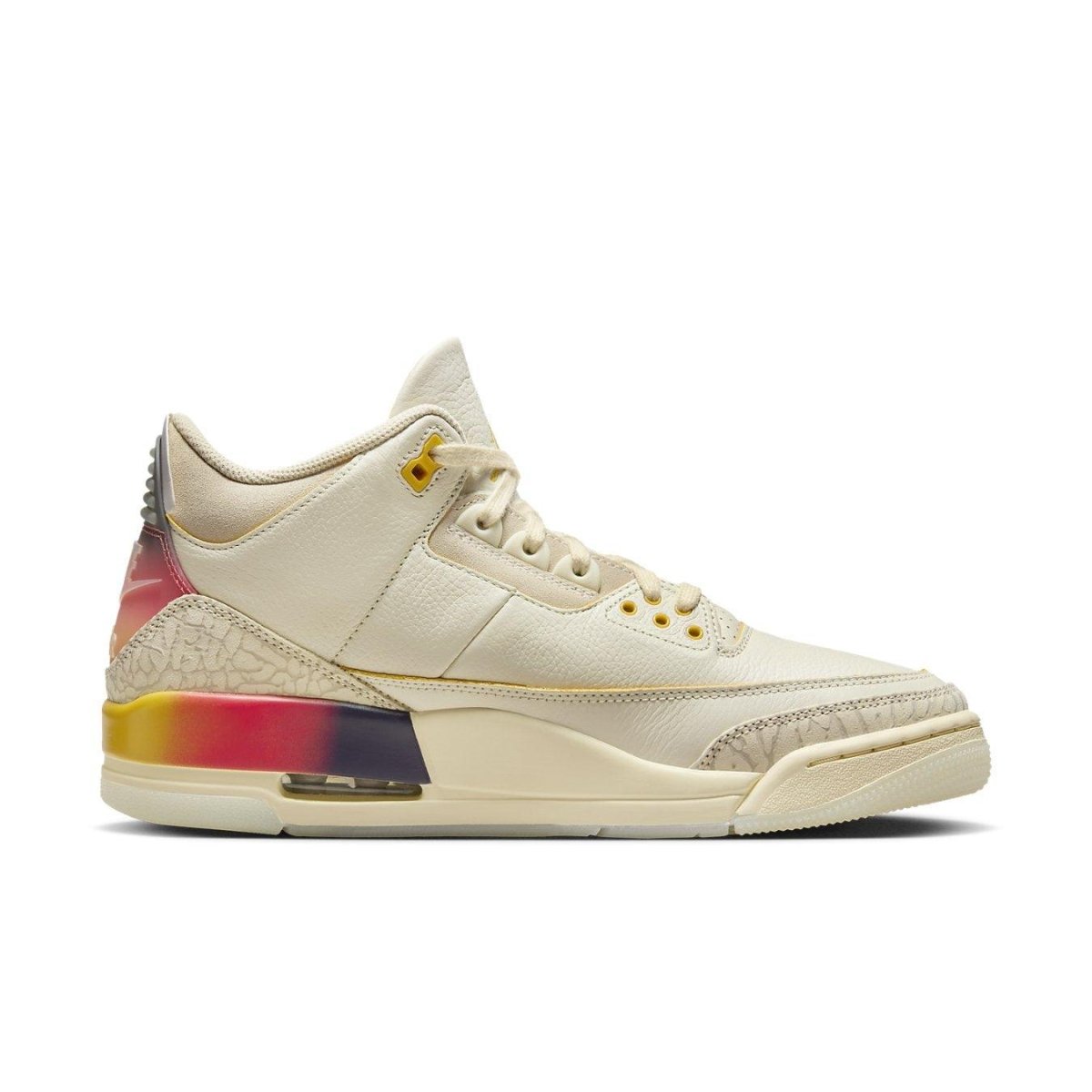 Air Jordan 3 Retro SP J Balvin Medellín Sunset sneaker in ivory leather with gradient colorway.