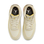 Top view of Jordan 3 Retro SP J Balvin Medellín Sunset in ivory leather with yellow accents.