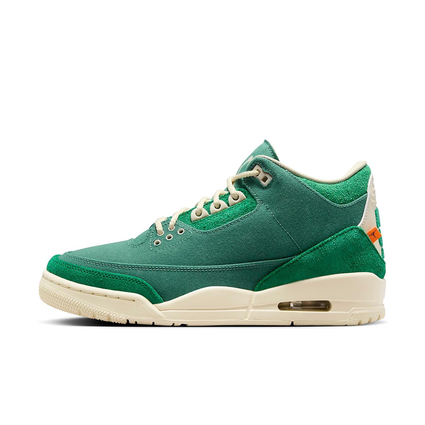 Jordan 3 Retro SP Nina Chanel Abney Bicoastal sneaker in green and beige, showcasing a bold artistic design.