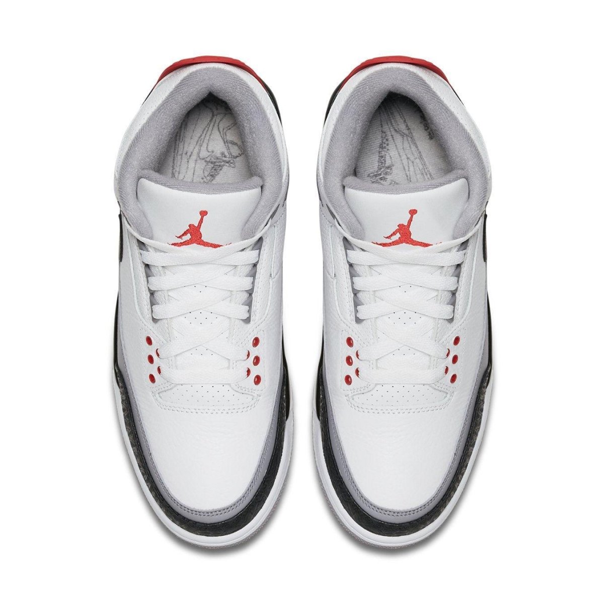 Jordan 3 Retro Tinker Hatfield sneakers with white and black colorway and red accents, featuring classic design elements.