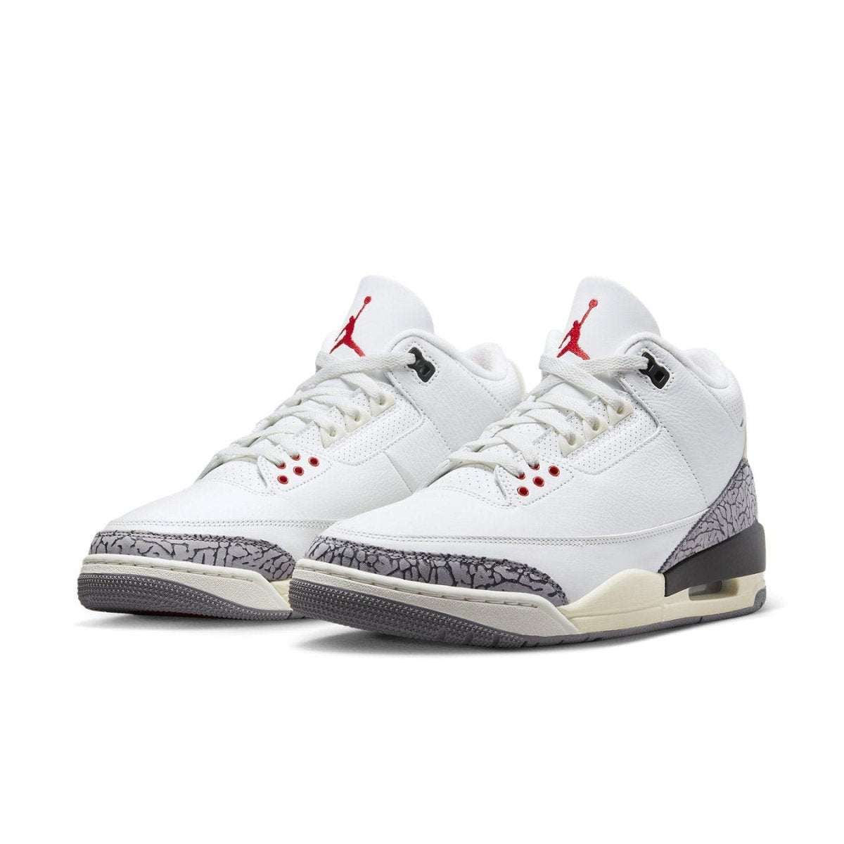 Air Jordan 3 Retro White Cement Reimagined sneakers featuring leather upper and elephant print details.
