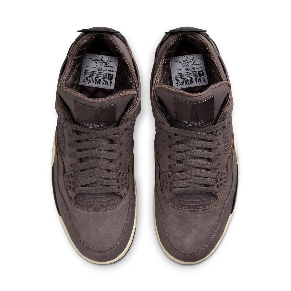 Jordan 4 Retro A Ma Maniére Violet Ore aerial view showcasing soft suede and signature branding details.