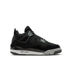 Air Jordan 4 Retro Black Canvas (GS) sneaker in black canvas and suede, featuring a modern design for kids.