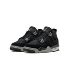 Air Jordan 4 Retro Black Canvas GS sneakers in black and grey, featuring suede and mesh upper for kids.