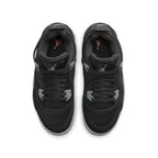 Top view of Air Jordan 4 Retro Black Canvas GS sneakers featuring black canvas and suede detailing.