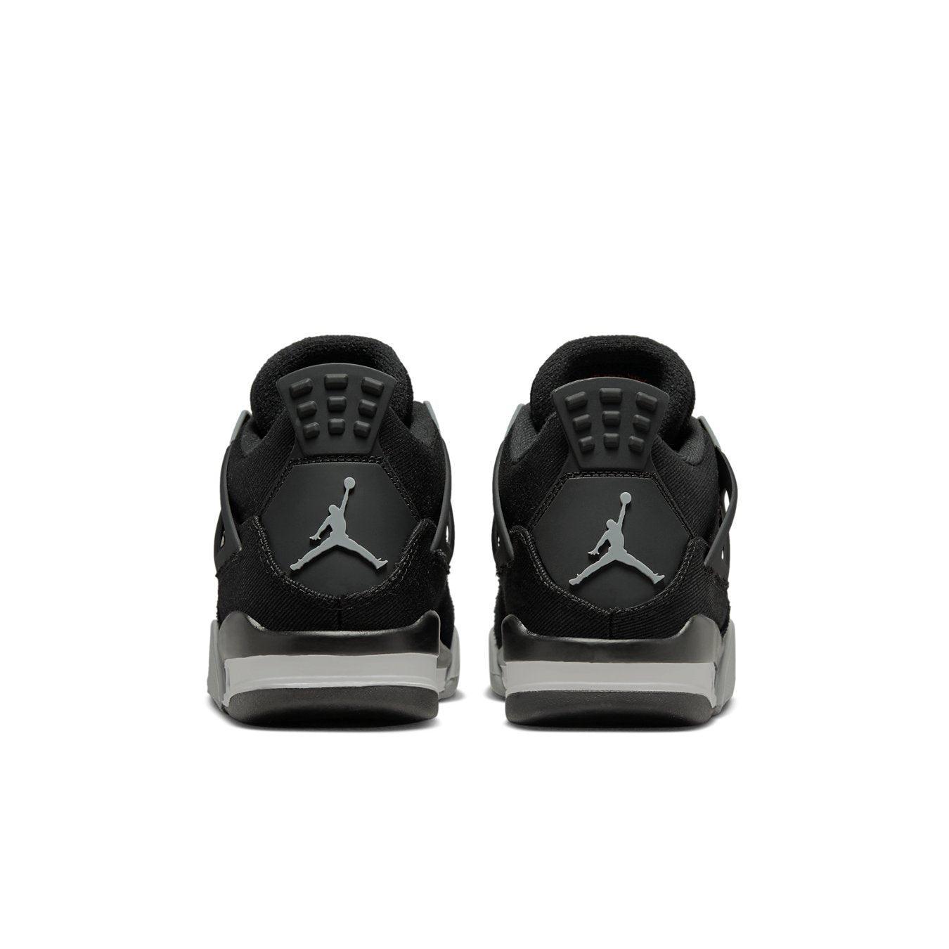 Air Jordan 4 Retro Black Canvas GS sneakers rear view with iconic Jumpman logo.