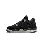 Air Jordan 4 Retro Black Canvas GS, stylish children's sneakers featuring black canvas and suede design.