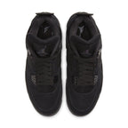 Top view of Jordan 4 Retro Black Cat (2020) sneakers in all-black premium materials.