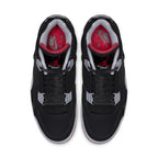 Air Jordan 4 Retro Bred (2019) top view featuring black nubuck upper and classic Nike Air branding.