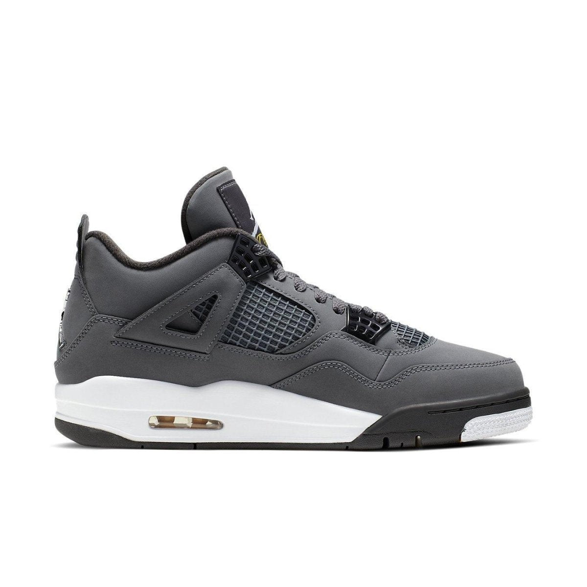 Air Jordan 4 Retro Cool Grey 2019 side view, featuring nubuck upper, white midsole, and black accents.