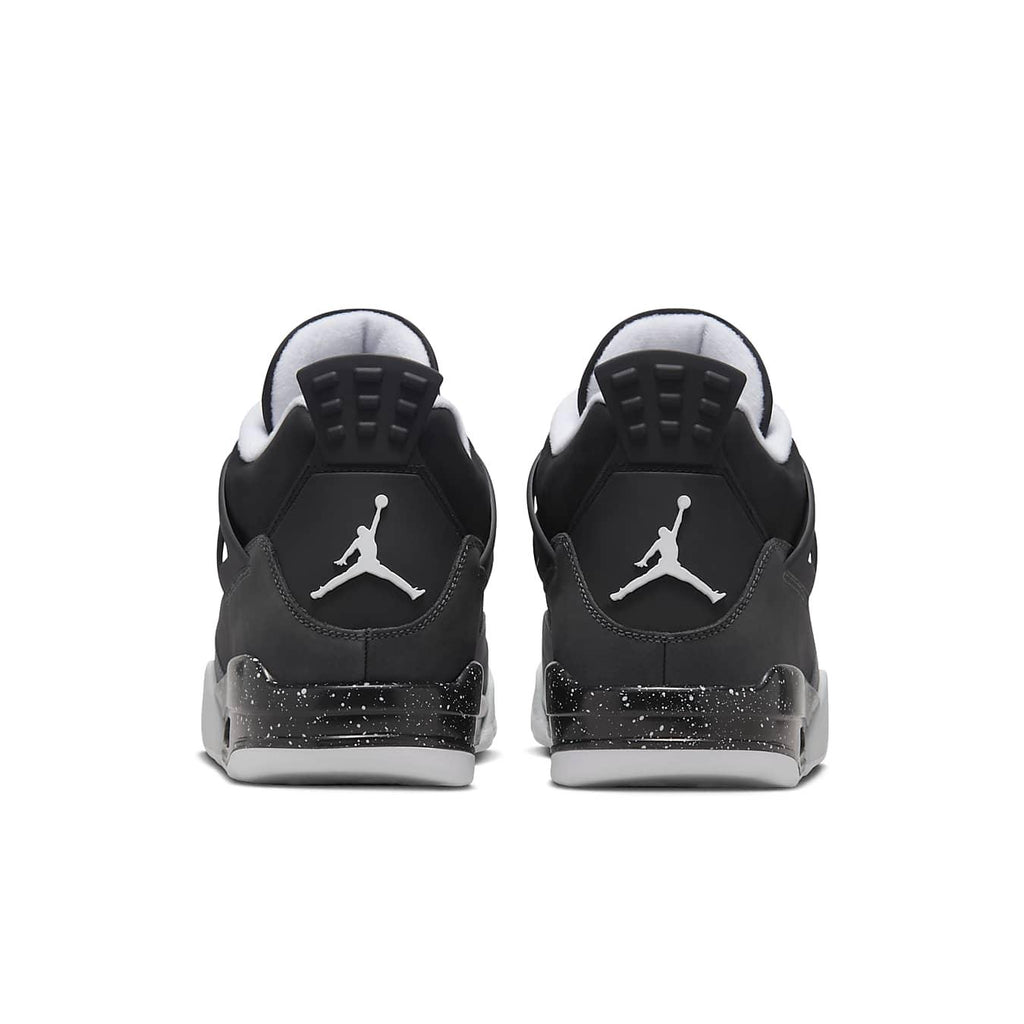 Rear view of the 2024 Air Jordan 4 Retro 'Fear' showcasing black nubuck and iconic Jumpman logo.