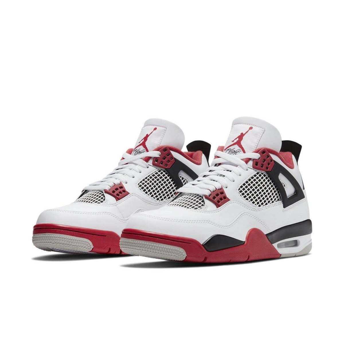 Air Jordan 4 Retro Fire Red 2020 featuring white leather upper and vibrant Fire Red accents.