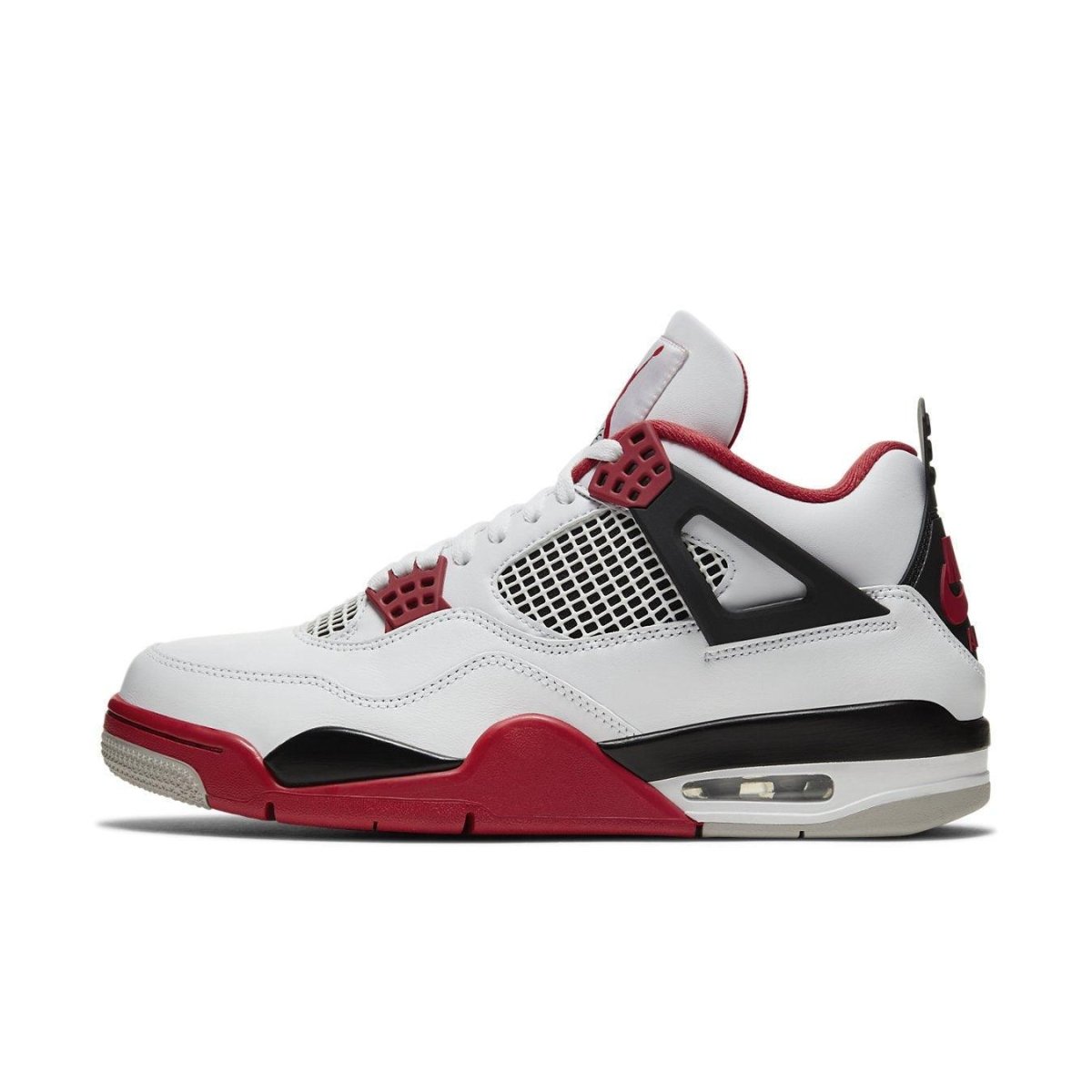Air Jordan 4 Retro Fire Red 2020 sneaker featuring white leather upper and Fire Red accents.